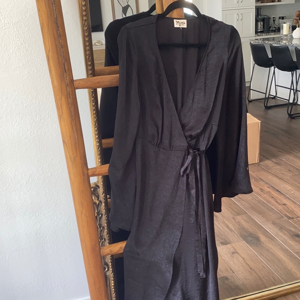 Show Me Your MuMu | Anita Wrap Dress Black Satin